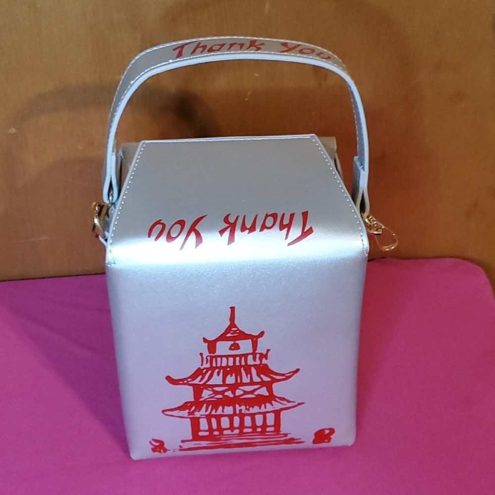 Silver Chinese Takeout Purse With Handle And Strap